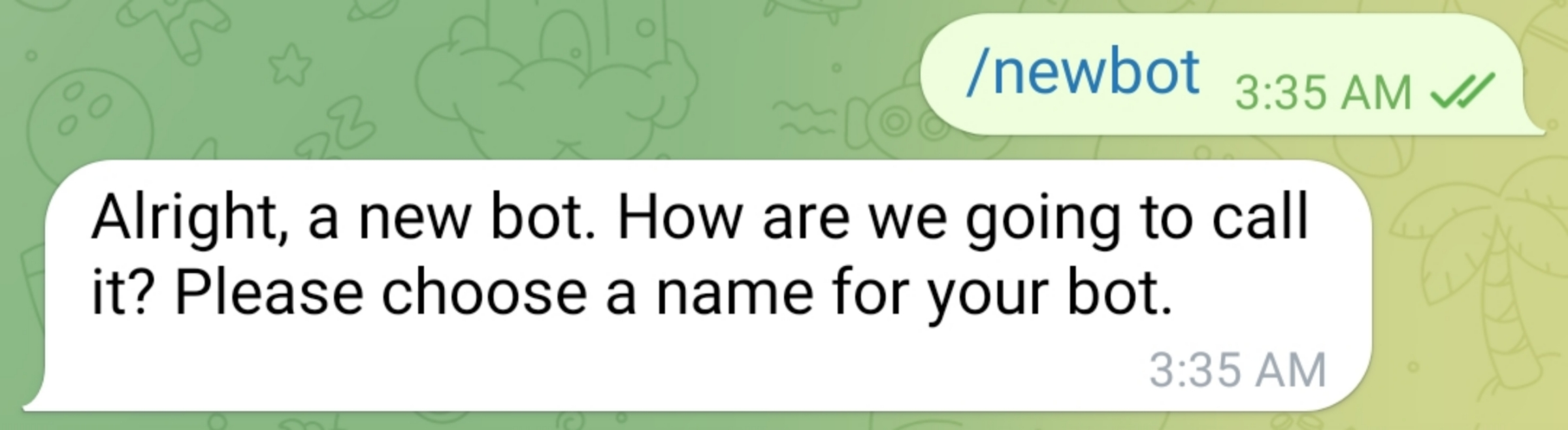 دستور newbot برای ساخت ربات جدید در BotFather