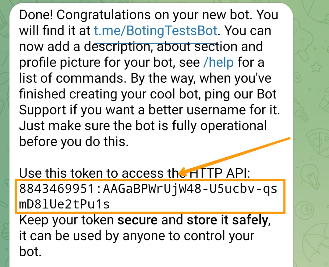 دریافت Token ربات پس از ساخت در BotFather